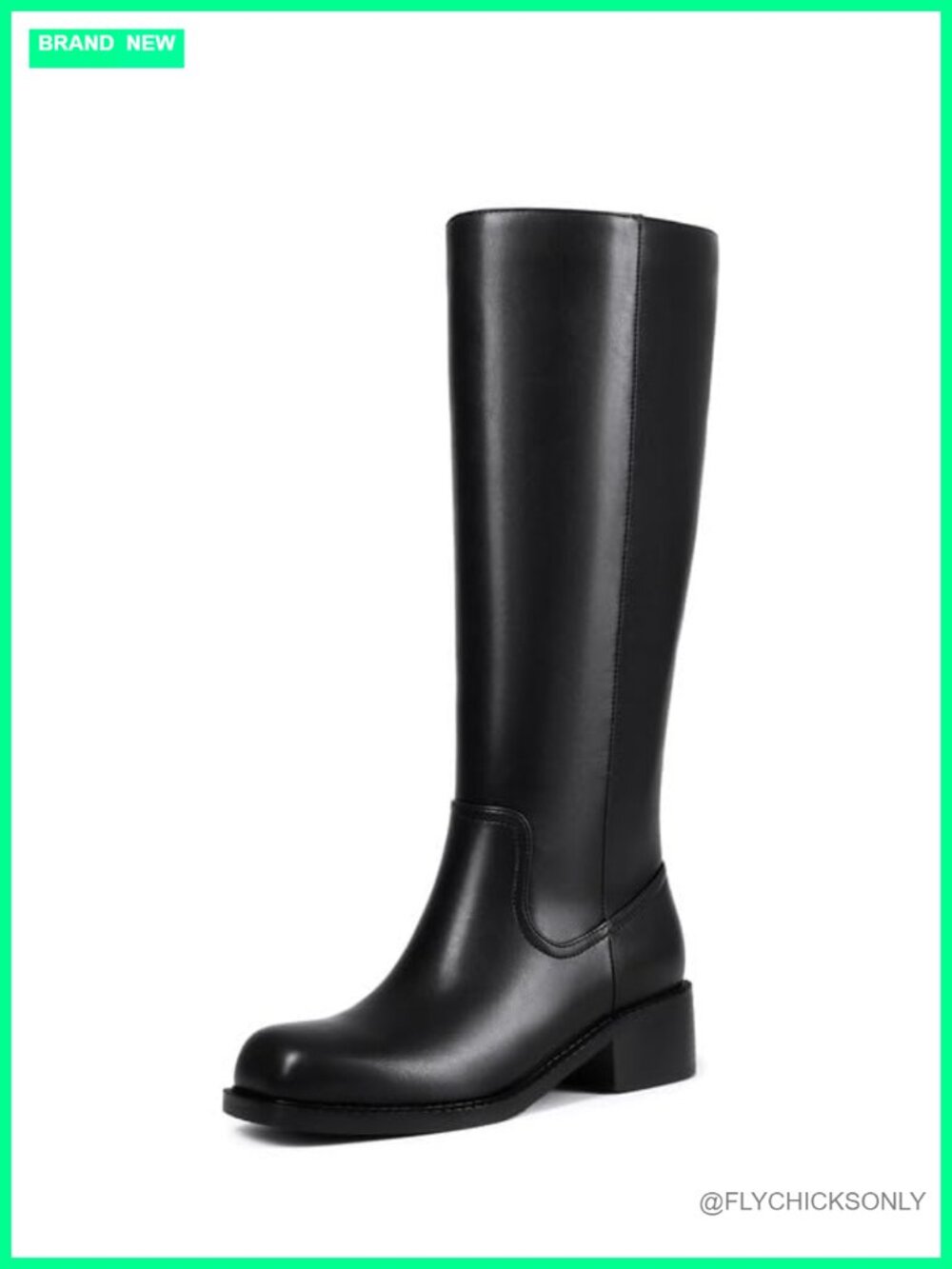 Knee High Boots Square Toe Chunky Block Low Heel Tall Faux Leather